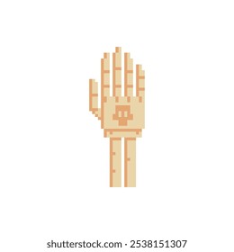 Human skeleton arm, bone hand pixel art Halloween icon, isolated on white background vector illustration. 8-bit sprite. Design stickers, logo, mobile app, embroidery. Game assets