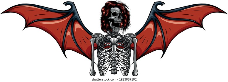 human skeleton with bat wings vector illustration