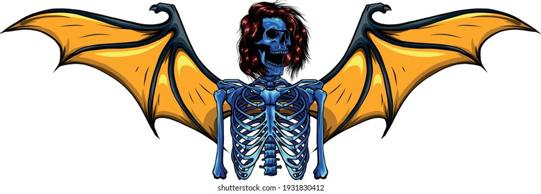 human skeleton with bat wings vector illustration