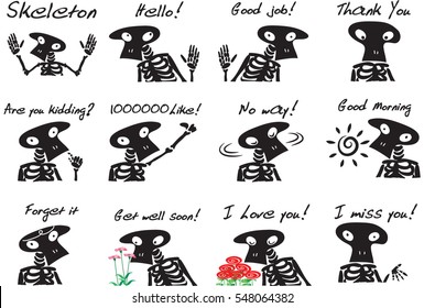 Human skeleton cartoon set