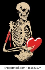 human skeleton character with red heart