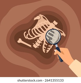 Human skeleton chest. Archaeological find. Historical value. Image for books, articles, posters, archeology, history of past excavations presentations