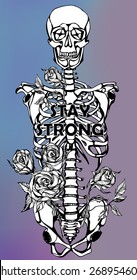 Human skeleton. Creative quote background. Digital illustration