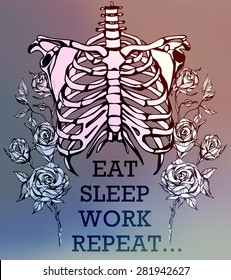 Human skeleton. Creative quote background. Digital illustration