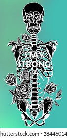 Human skeleton. Creative quote background. Digital illustration