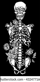 Human skeleton. Creative quote background. Digital illustration
