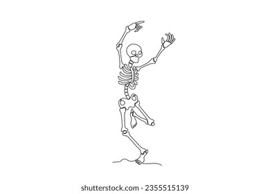 A human skeleton danced with pleasure. Human skeleton one-line drawing
