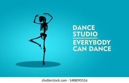 Human skeleton dancing. Dance studio presentation card template