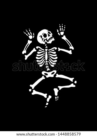 The human skeleton is dancing. illustration for halloween. Black background. For greeting cards, invitations, for printing on T-shirts and more.
