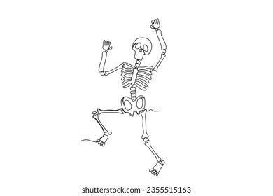 A human skeleton dancing. Human skeleton one-line drawing