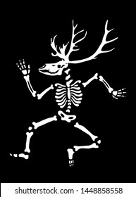 The human skeleton in a deer mask. Pose of a dancing skeleton. illustration for halloween. Great for greeting cards, invitations, for printing on T-shirts and more.