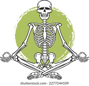 human skeleton doing yoga meditation in the lotus position 