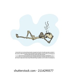 human skeleton doodles lying down relaxing   smoking