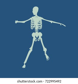 Human skeleton in fighting pose. Halloween party design template
