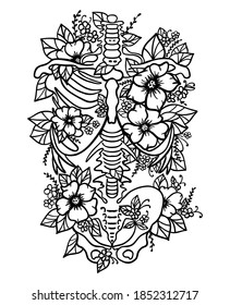 Human skeleton floral ribs pelvis bones torso svg human anatomy flower anatomy print nursing school anatomical silhouette svg