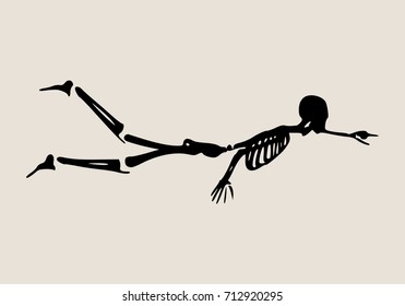 Human skeleton flying. Vector illustration. Halloween party design template