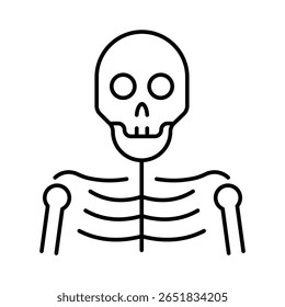 Esqueleto humano ícone de contorno de parte superior do corpo com os ossos do braço da caixa torácica do crânio ilustração do vetor da anatomia para o infográfico da educação da ciência médica.