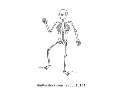 A human skeleton greets. Human skeleton one-line drawing