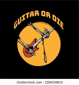 human skeleton and guitar vector illustration. suitable for use for underground music merchandise.