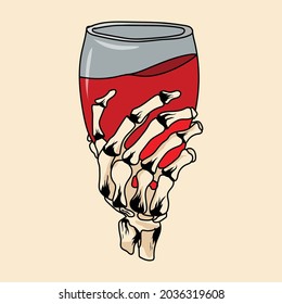 Human Skeleton Hand Holding Glass Red Stock Vector (Royalty Free ...