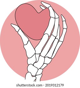 Human skeleton hand holding  love heart vector art cute valentines day