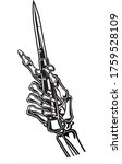 human skeleton hand holding switchblade knife