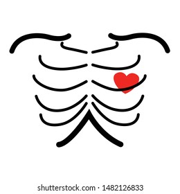 Human skeleton with heart. Vector isolated funny cartoon illustration for print design. In love. Simple flat picture