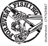 HUMAN SKELETON HOLDING FISHING ROD AND REEL