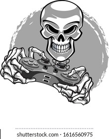 human skeleton holding video game console