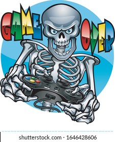 Human Skeleton Holding Video Game Console