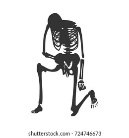 Human skeleton kneeling. Vector illustration. Halloween party design template