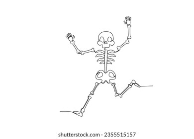 A human skeleton loves to dance. Human skeleton one-line drawing
