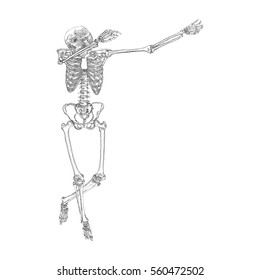 Human skeleton making DAB, perform dabbing dance move gesture, posing on white background. Vector.