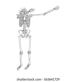 Human skeleton making DAB, perform dabbing dance move gesture, posing on white background. Vector.