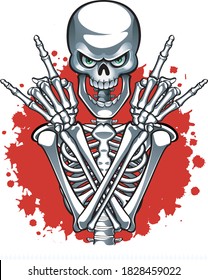 human skeleton making gestures Rock and Roll sign of the horns