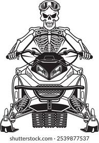 Human skeleton Motor Sledge Riding on a snowmobile