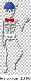 Human skeleton on grid background illustration