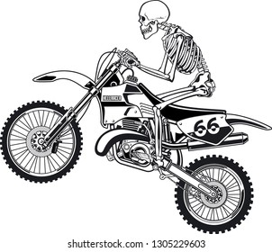 Human Skeleton On Motocross Dirt Bike