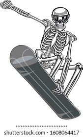 human skeleton on snowboard snowboarding

