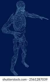 Human Skeleton and Organs wireframe. Vector illustration