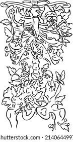 Human skeleton in plants and insects hand draw vector illustration