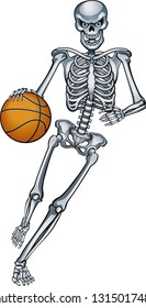 human skeleton playing baskeball