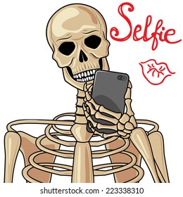 Human skeleton with popular devices. 