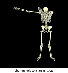 Human skeleton posing DAB, perform dabbing dance move gesture, posing on black background. Vector.