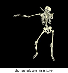 Human skeleton posing DAB, perform dabbing dance move gesture, posing on black background. Vector.