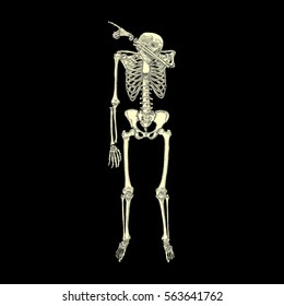 Human skeleton posing DAB, perform dabbing dance move gesture, posing on black background. Vector.