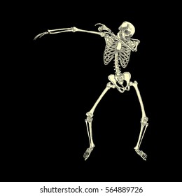 Human skeleton posing DAB, perform dabbing dance move gesture, posing on black background. Vector.