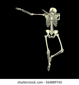 Human skeleton posing DAB, perform dabbing dance move gesture, posing on black background. Vector.