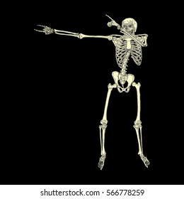 Human skeleton posing DAB, perform dabbing dance move gesture, posing on black background. Vector.