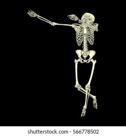 Human skeleton posing DAB, perform dabbing dance move gesture, posing on black background. Vector.